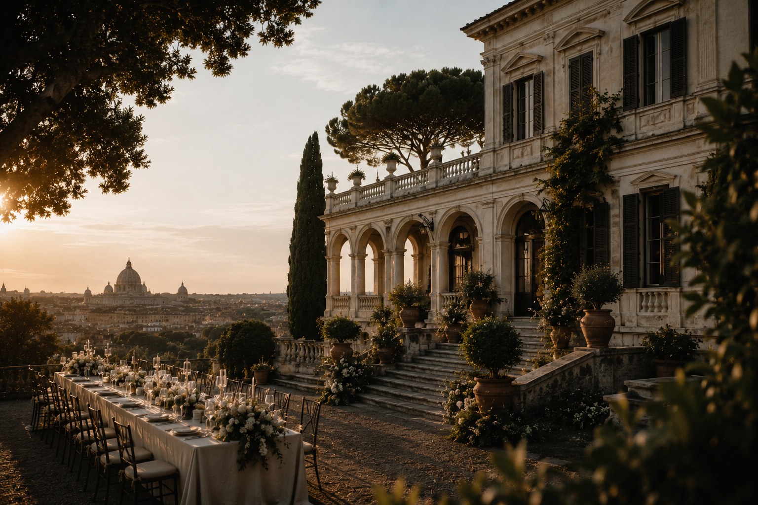 Villa e paesaggio al tramonto